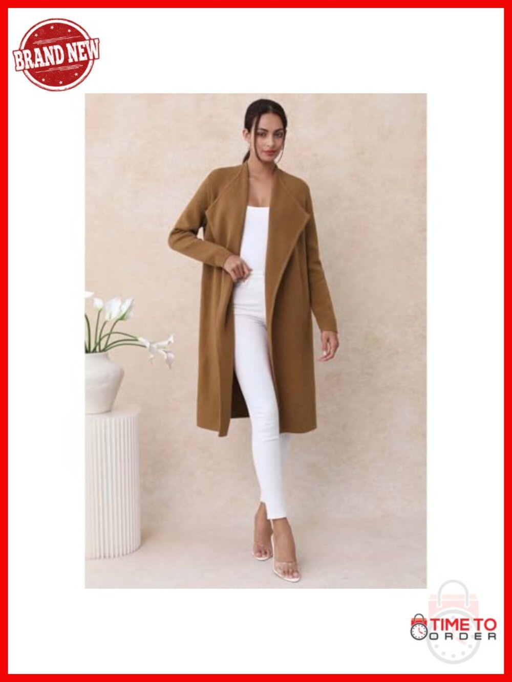 Chic Knit Open Front Cardigan Coatigan Long Sleeve 100% Acrylic - Picture 2 of 6